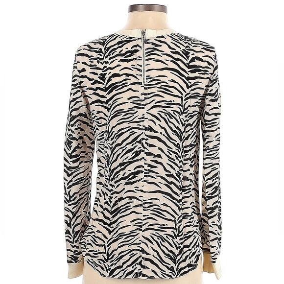 Rebecca Taylor Black and Cream Zebra Animal Print Silk Long Sleeve Blouse Size 2 - Picture 2 of 15